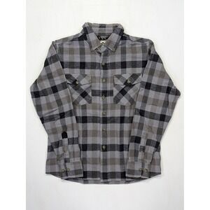 Fayettechill Mens Small Grey Black Buffalo Plaid Cotton Flannel Button Down